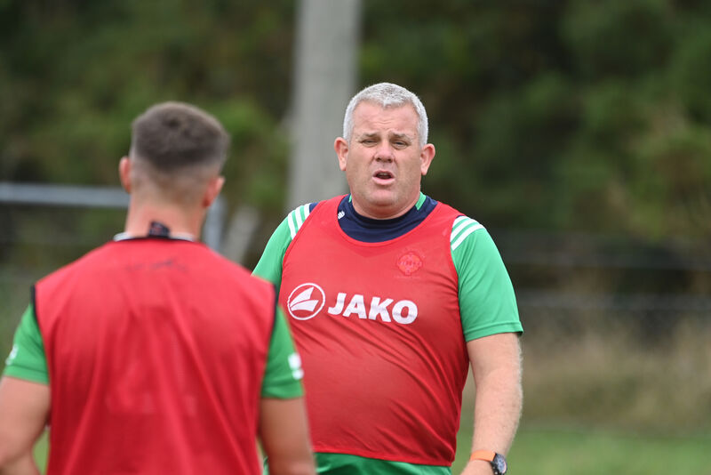  Aghada manager Mike Kiely encourages his players. Picture: Larry Cummins