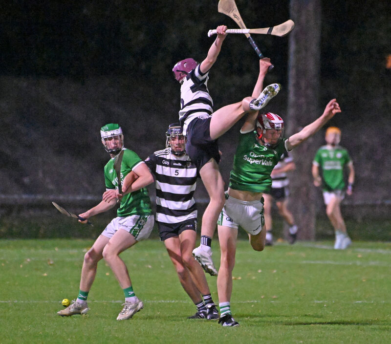 Midleton's Alfie Hennessy goes highest with Ballincollig's Eanna Ó'hUrnaí. Picture; Eddie O'Hare