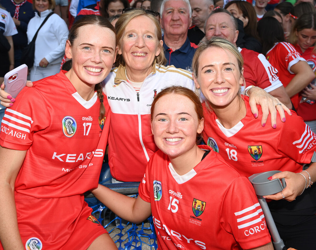 Ailish Cahalane with her daughters Meabh, Orlaith and Gráinne after Cork defeated Galway in the All-Ireland final last year. Picture: Eddie O'Hare