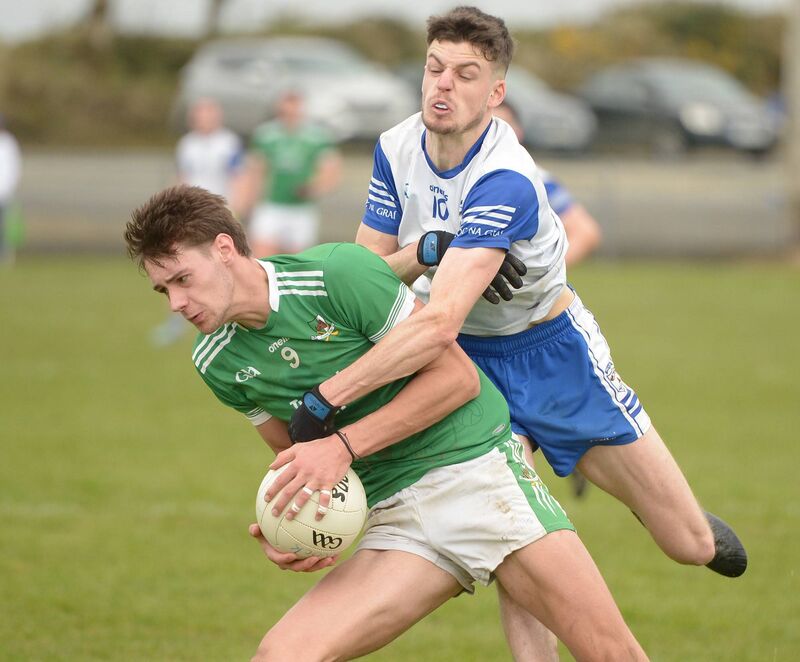 Alan Walsh of Kanturk holds possession under pressure from Knocknagree's Killian Cronin during the McCarthy Insurance Group FL Division 2 game at Knocknagree earlier this year. Picture: John Tarrant