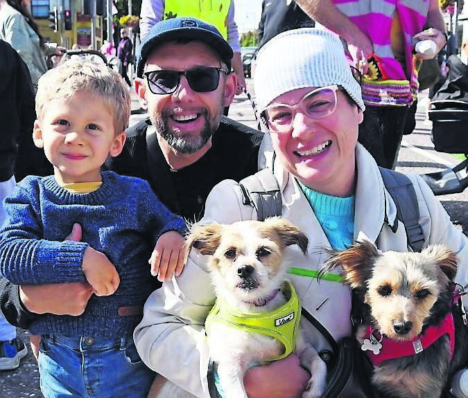 Julia, Jacek, and Joaquim Galej with their dogs Ola and Luna at the Ballincollig Open Streets event.	Picture: Denis Minihane
                    
