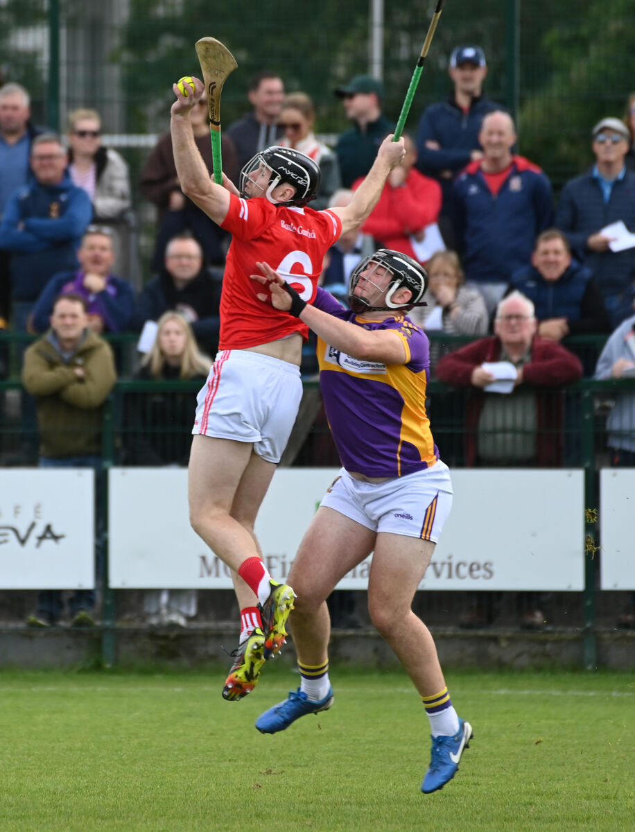 Ballygarvan's Piaras O'Halloran wins the sliotar from St.Catherine's Eoin Condon during the Co-Op Superstores Premier JHC quarter final at Tadhg Páirc MacCárthaigh. Picture: Eddie O'Hare