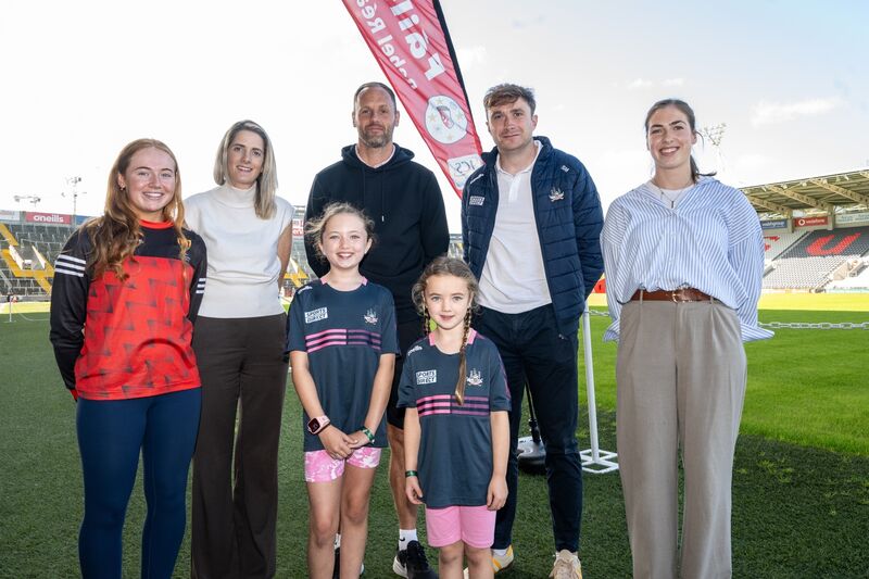 Orlaith Cahalane, Juliet Murphy, David Meyler, Seán Meehan and Clíona Healy pictured with Avaya and Aliya Anthony at the launch of the inaugural Rebel Réalta Inclusive Sports and Activity Day at SuperValu Páirc Uí Chaoimh. Picture: Chani Anderson