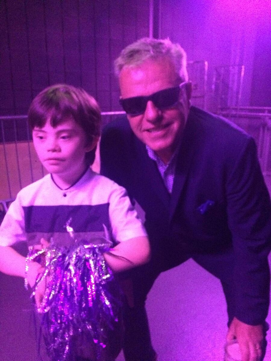 Daniel with Suggs from Madness. Over the years he has met many artists and even appeared on stage with The Stunning.
