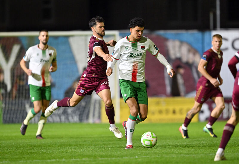 Freddie Anderson of Cork City in action against Jimmy Keohane of Galway Utd. Photo: Ray Ryan