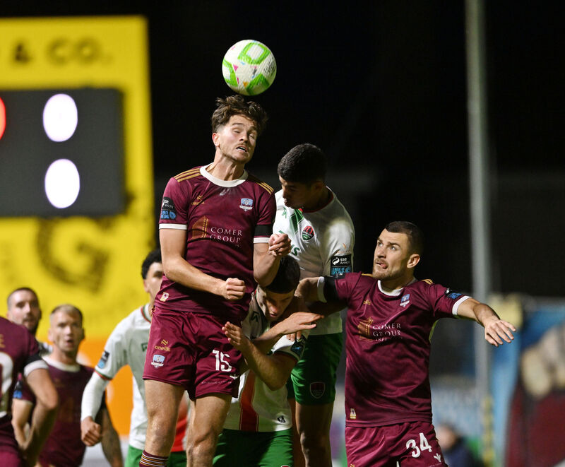Patrick Hickey of Galway Utd in action against Kaedyn Kamara of Cork City. Photo: Ray Ryan