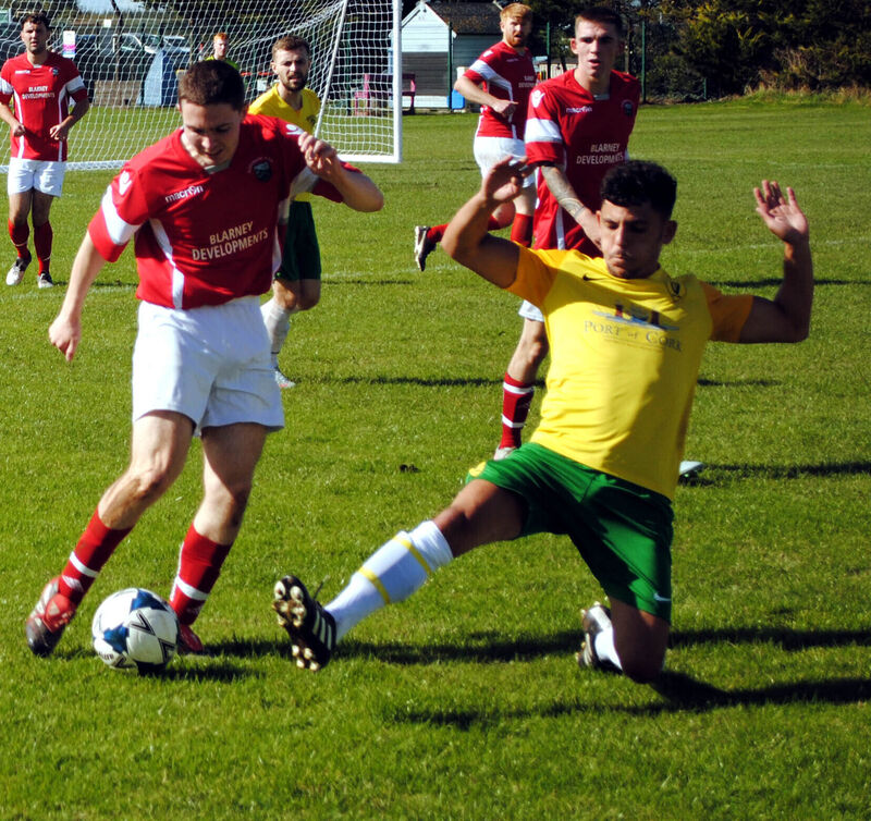 Hibernians' Joshua Tawadrous gets in a tackle on Waterloo's Dylan Murphy in the action at Whitechurch over the weekend.