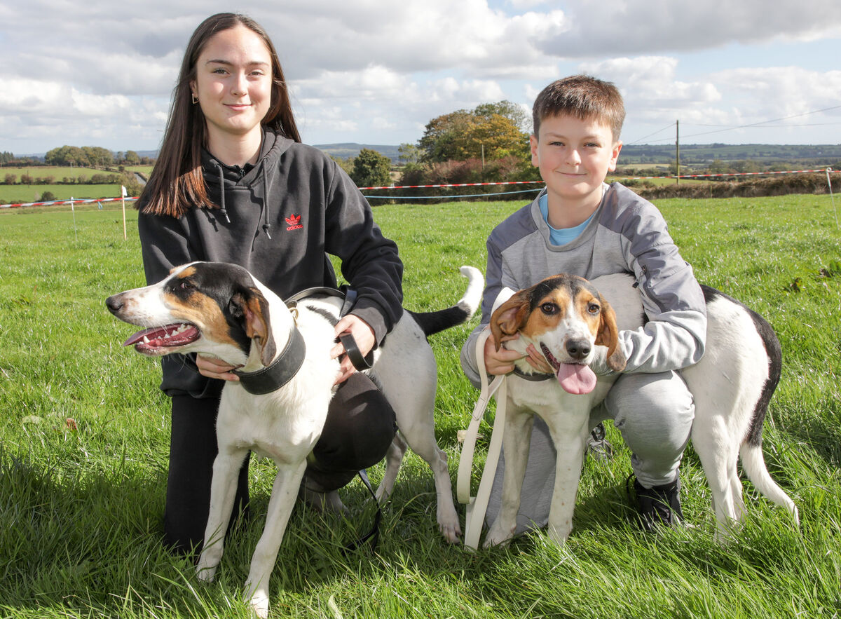 Olivia and Jayden O'Herlihy with their dogs Susie and Molly. Picture: David Creedon