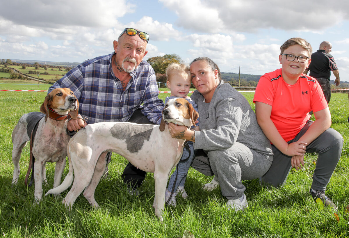 Martin Wall, Ellie May Green, Kim Green and Chantz Green with Wolftone Lass and Wolftone Lady. Picture: David Creedon