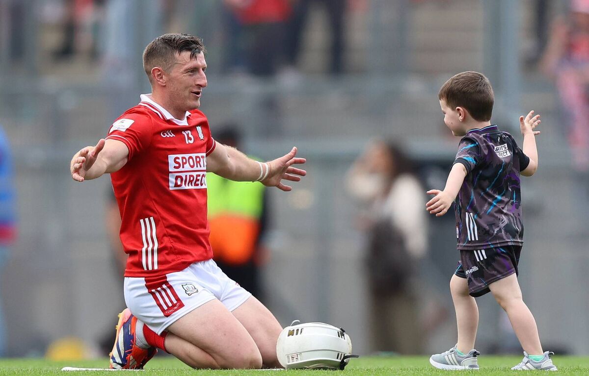 Cork’s Patrick Horgan celebrates with his son, Jack, at Croke Park after beating Dublin. Picture: INPHO/Leah Scholes