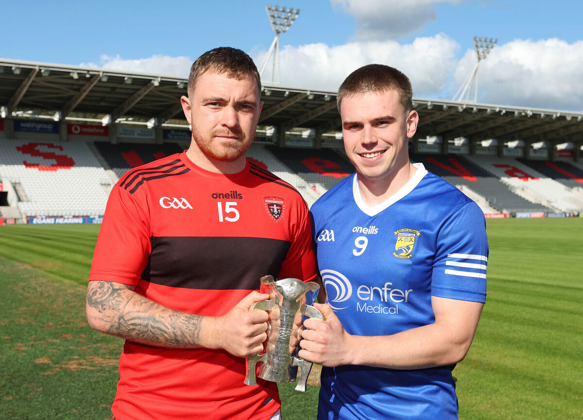 Brian O'Shea, Cloyne, and Darragh O'Sullivan, Ballinhassig, ahead of the Co-Op SuperStores 2025 Premier Intermediate Hurling Championship Semi-Final. Picture: Jim Coughlan