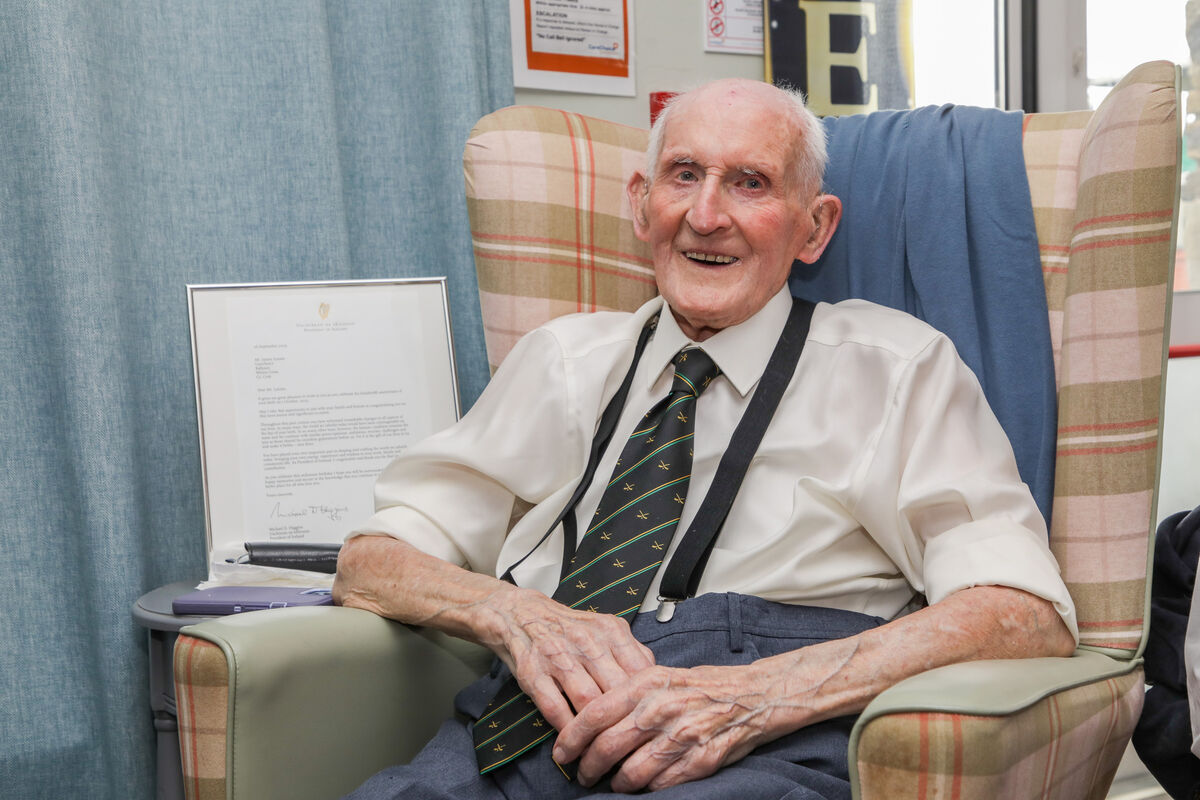Former Cork and Glen Rovers hurler Jimmy Lynam on his 100th birthday celebrations that took place at Care Choice Ballynoe, White's Cross, Cork. - Picture: David Creedon