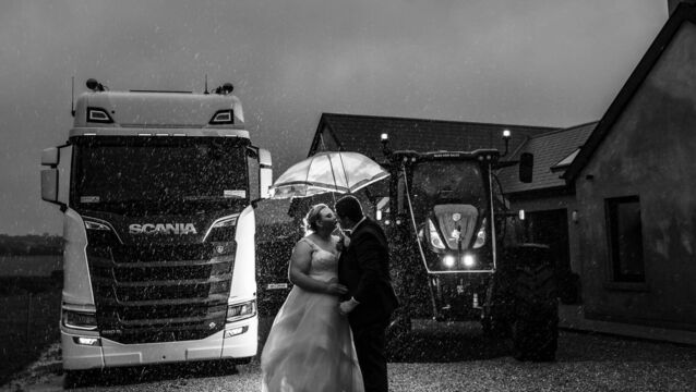 <p>Alyson drove herself to the wedding in a New Holland T7.245 tractor. After the ceremony, the couple drove a Scania V8 lorry to the reception.  Pictures: Darren Maher</p>