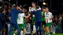 Evan McLaughlin celebrates scoring his side’s third goal 3/10/2025