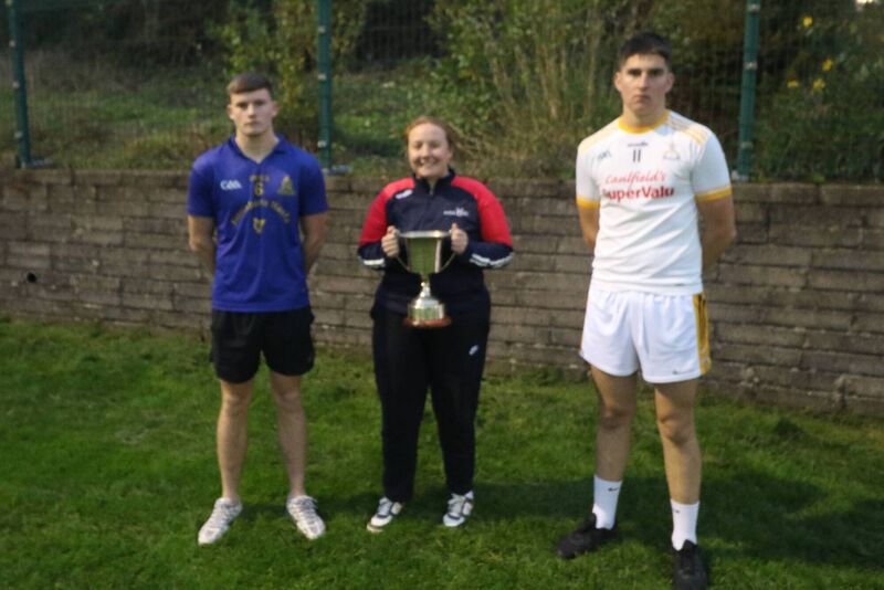 St Finbarr's captain, James Murray, and Bandon captain, Denis O'Mahony, with Amy Allen, PRO Rebel Óg, at the launch of the Premier 2 MHC final. Picture: Steven Lynch 