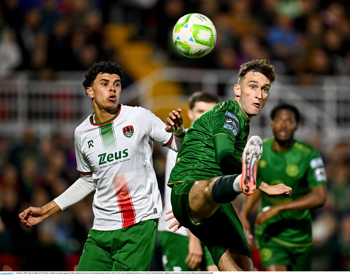 Mason Melia of St Patrick's Athletic in action against Freddie Anderson of Cork City. Picture: Seb Daly/Sportsfile
