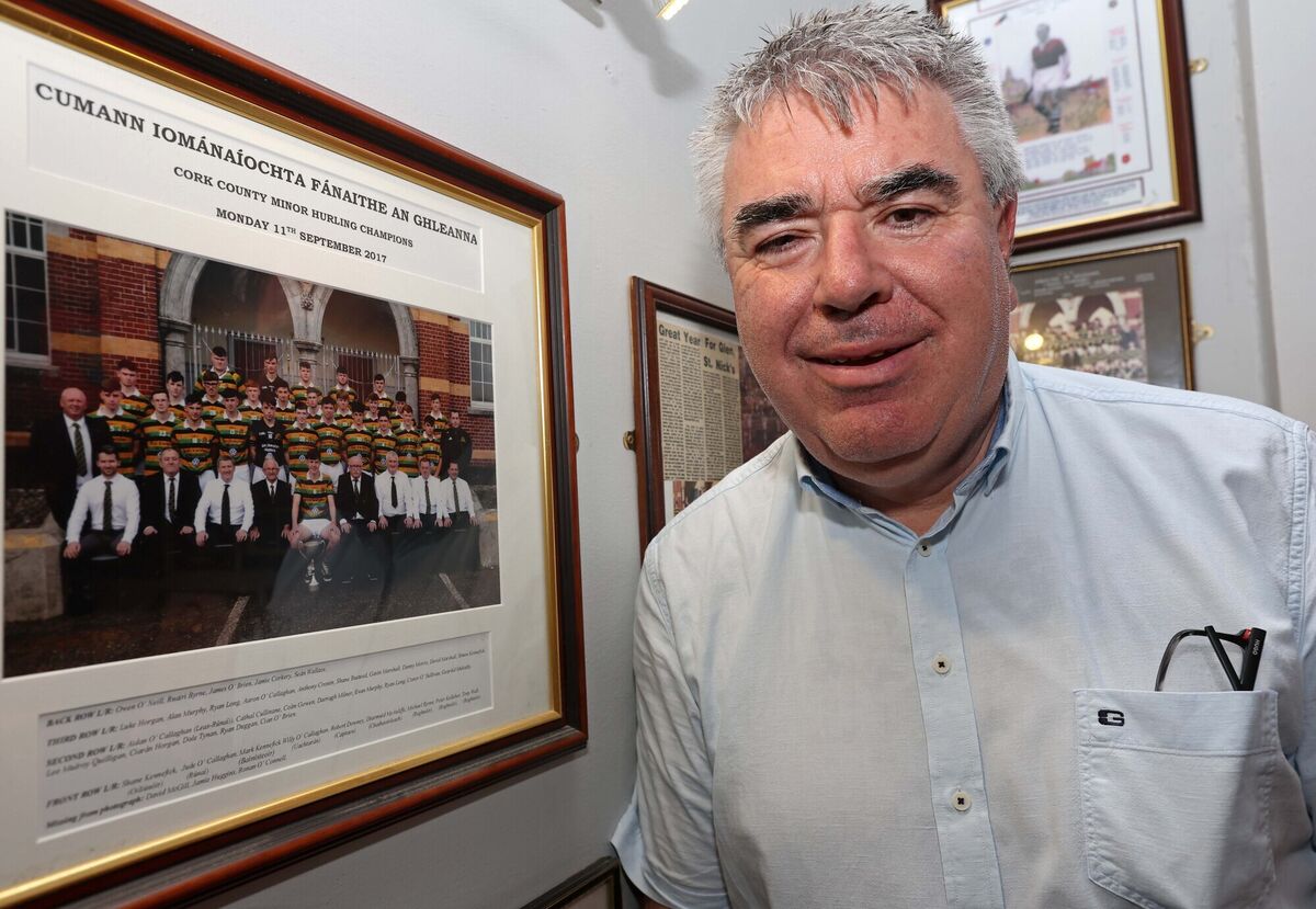 Liam Martin, Glen Rover Chairperson, with a picture of the Glen Rovers Cork County Minor Hurling Champions 2017 with current Cork Senior Hurling Captain Robert Downey as captain of that team. Liam Martin, Glen Rover Chairperson, with a picture of the Glen Rovers Cork County Minor Hurling Champions 2017 with current Cork Senior Hurling Captain Robert Downey as captain of that team.