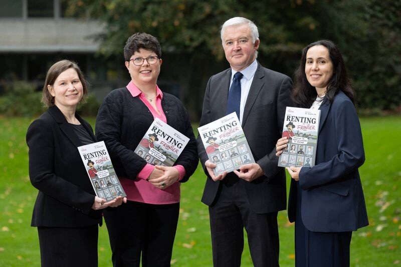 Tricia Sheehy-Skeffington, Threshold board member and barrister; Ann-Marie O’Reilly, national advocacy manager, Threshold; Liam Herrick, chief commissioner of the Irish Human Rights and Equality Commission; and Valesca Lima, author of the report and assistant professor of politics, DCU, with the report.