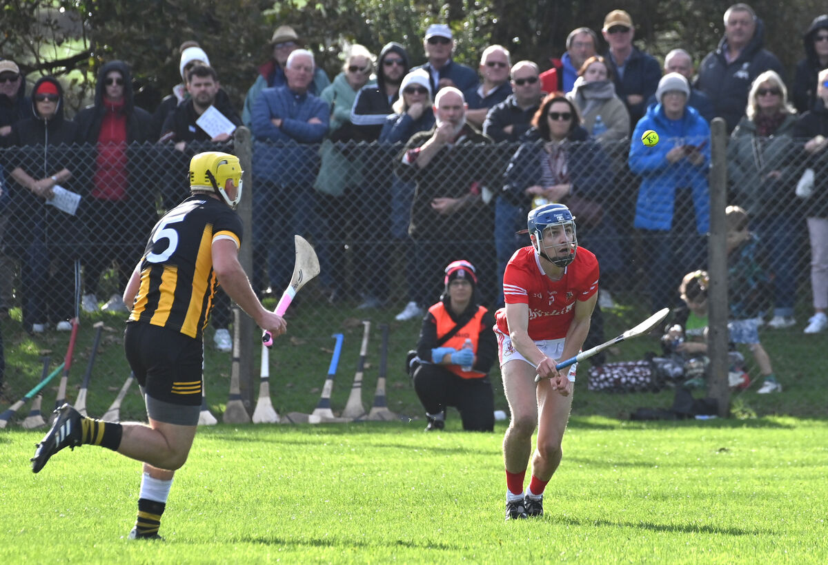  Aaron Holland of Kilbrittain looks to tackle Stephen Fenton of Ballygarvan. Picture: Dan Linehan