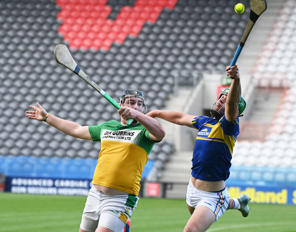 Carrigtwohill's Aaron Walsh Barry wins the sliotar from Bride Rovers' Adam Walsh. Picture; Eddie O'Hare