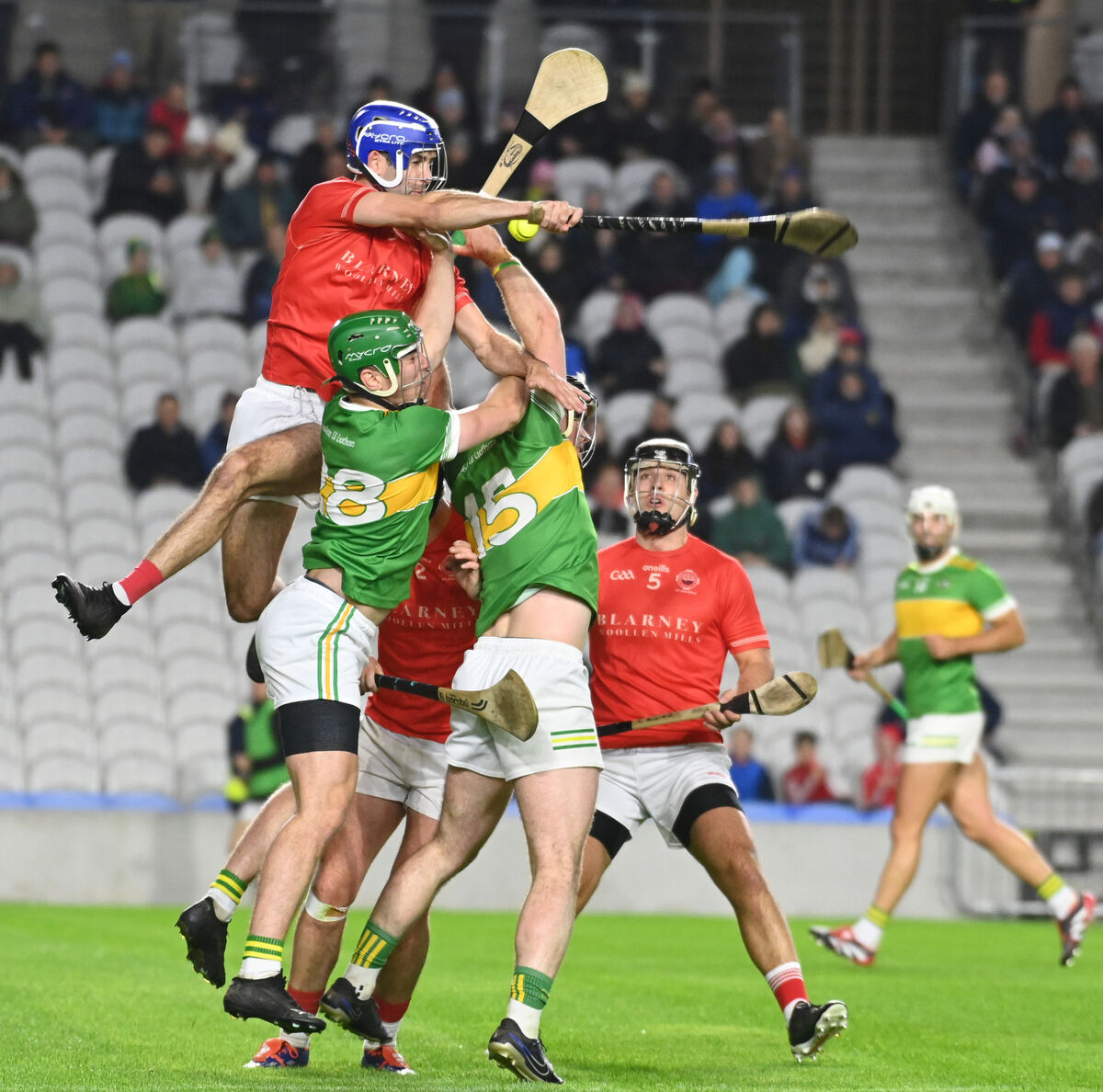 Blarney's Seán Crowley goes highest with Castlelyons' Leon Doocey and David Morrison. Picture: Eddie O'Hare