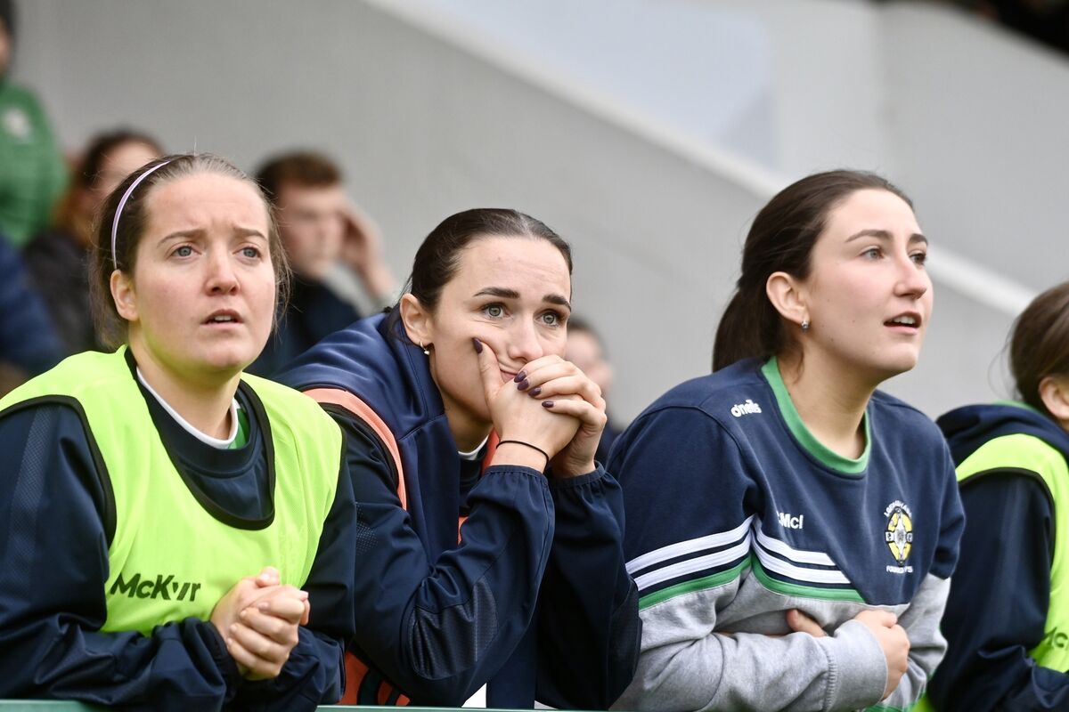  Anxious faces on the Aghada sideline as the sides are level in the final minutes. Picture: Larry Cummins