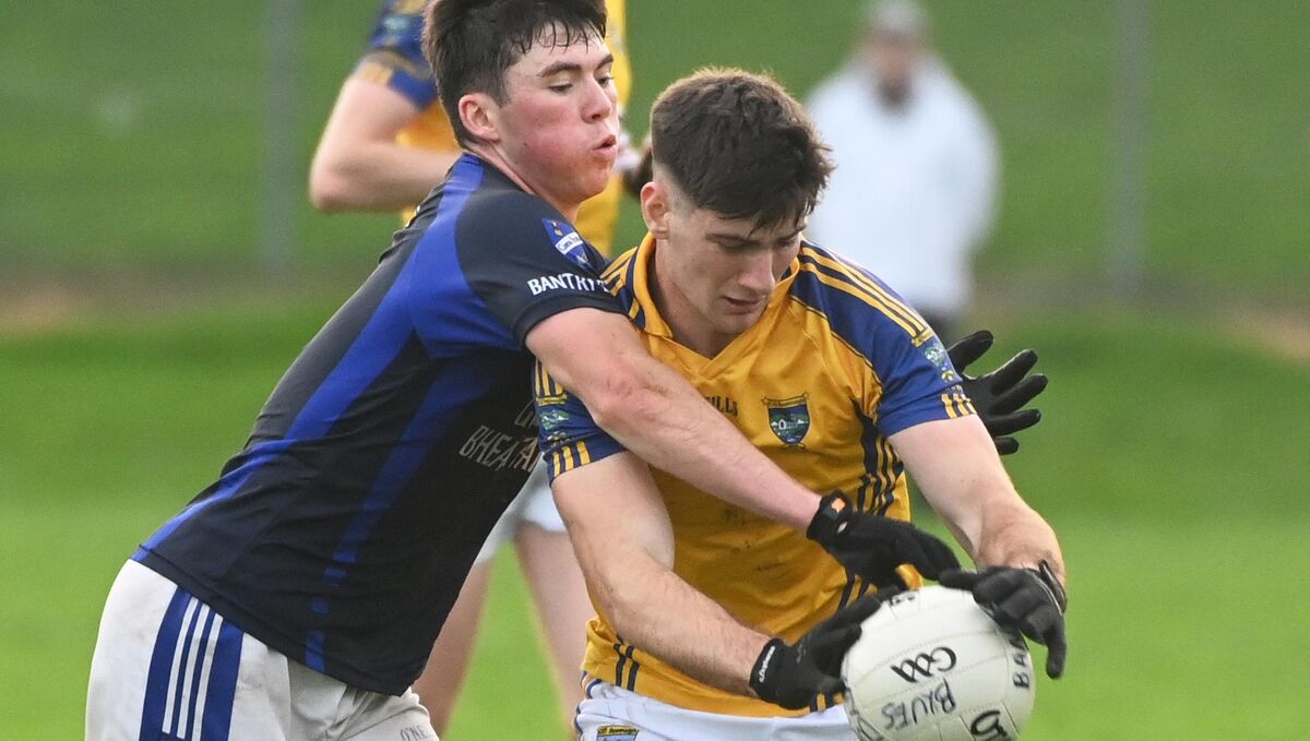 Kilshannig's Colm O'Shea is tackled by Bantry Blues' Dara McCarthy in 2023. Picture: Eddie O'Hare
