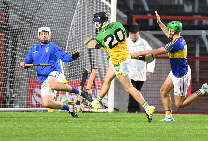 Bride Rovers' Ronan O'Connell hammers home his goal past Carrigtwohill goalkeeper Shane Devlin. Picture; Eddie O'Hare