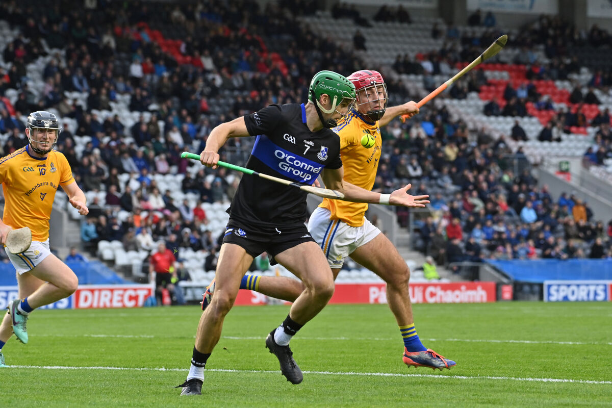  Craig Leahy, Sarsfields, winning this ball from William Buckley, St Finbarr's, during their Co-Op Superstores Premier SHC semi-final at SuperValu Páirc Uí Chaoimh. Picture: Dan Linehan