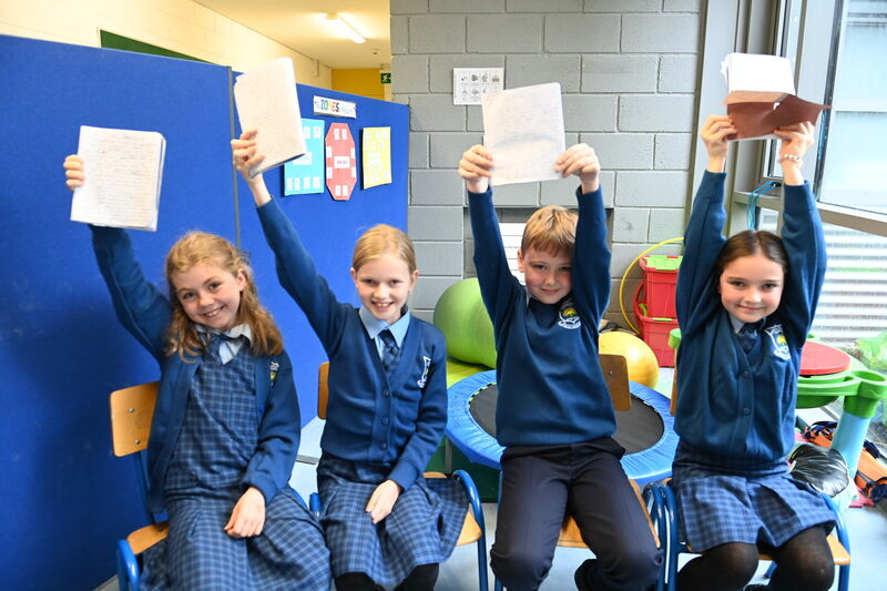  Daisy, Rachel, Sam and Mia with their notes on Budget 2026. 
