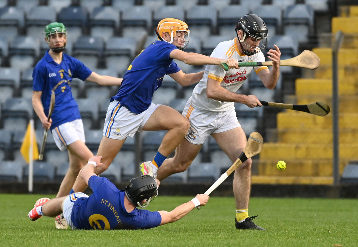 Bandon's Joe Heverin is tackled by St. Finbarr's  Donagh McGuirk and James Murray. Picture: Eddie O'Hare
