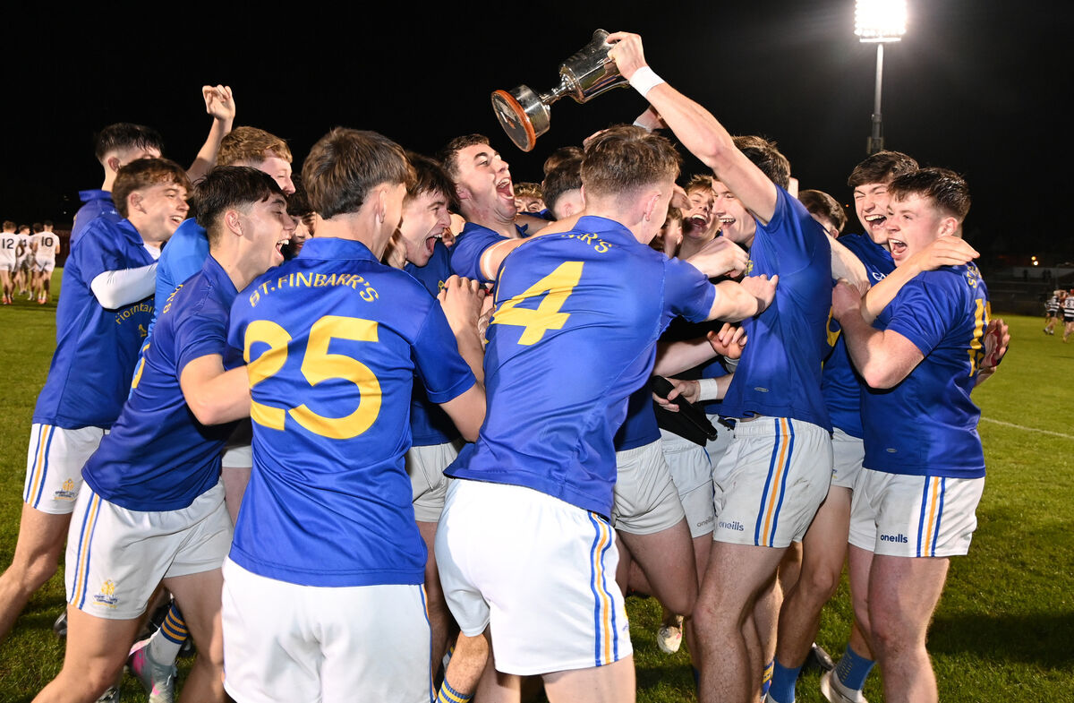 St Finbarr's captain James Murray and players celebrate after defeating Bandon in the Rebel Óg Premier 2 minor HC final at Páirc Uí Rinn. Picture; Eddie O'Hare