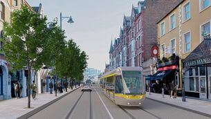 <p>A CGI of the Cork Luas tram on MacCurtain St.  </p>