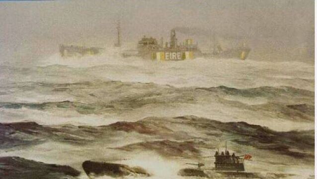 <p>A painting of the Irish Pine sinking in 1924, in the National Museum of Ireland at Dun Laoghaire. </p>
