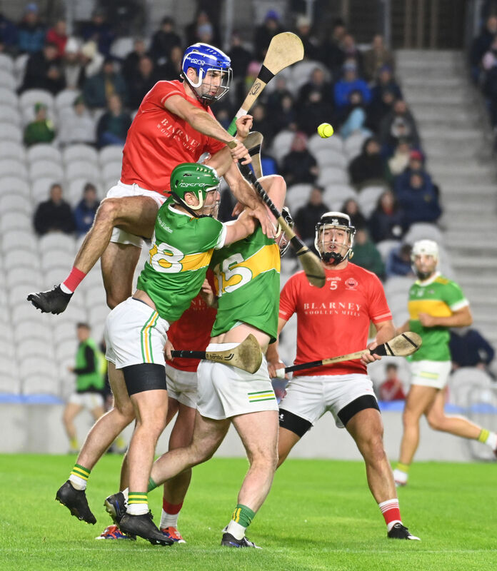 Blarney's Sean Crowley goes highest with Castlelyons' Leon Doocey and David Morrison during the Co-Op Superstores Cork SAHC semi-final at SuperValu Páirc Uí Chaoimh. Picture: Eddie O'Hare Blarney's Sean Crowley goes highest with Castlelyons' Leon Doocey and David Morrison during the Co-Op Superstores Cork SAHC semi-final at SuperValu Páirc Uí Chaoimh. Picture: Eddie O'Hare