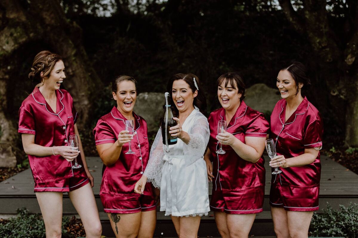 Eileen with her bridal party on the morning of the wedding. 