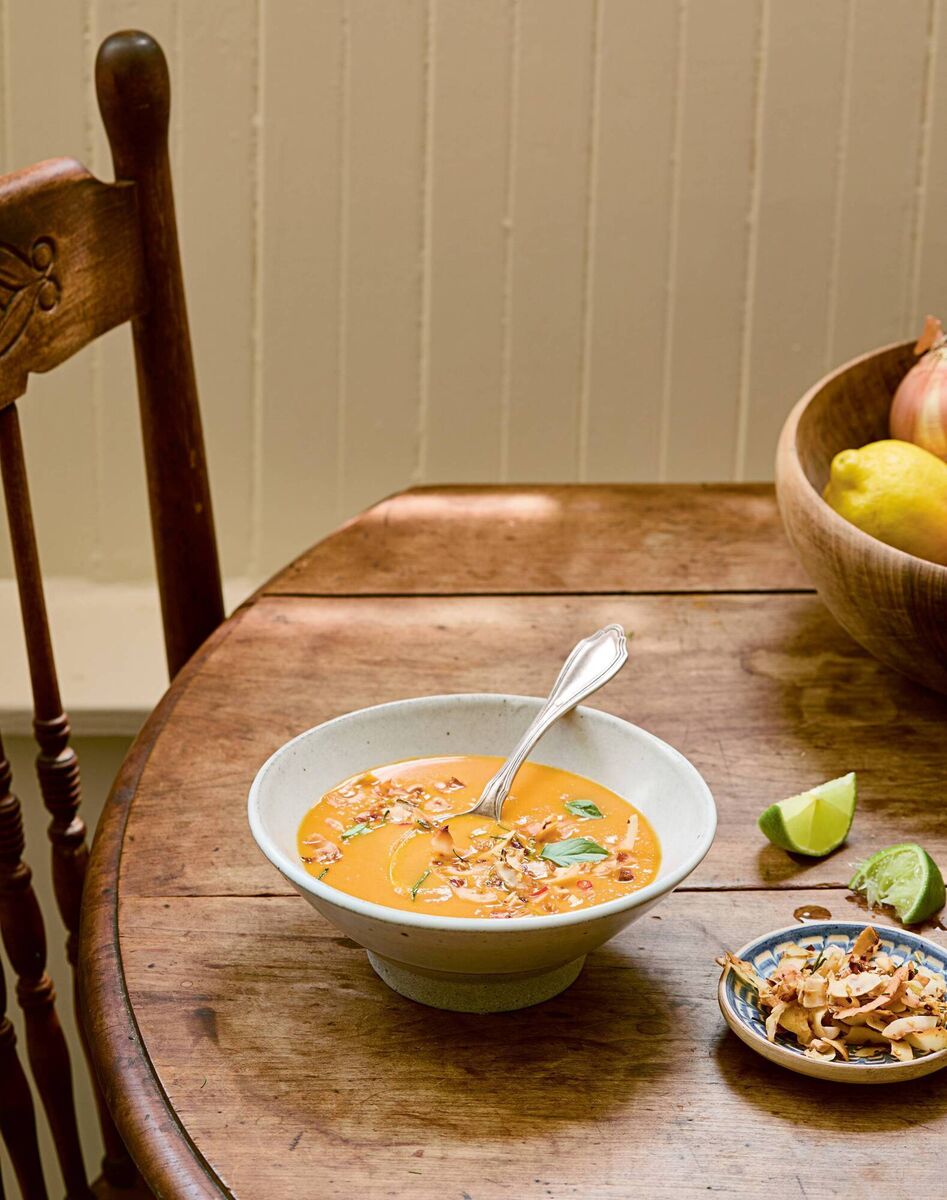 Samin Nosrat's curried carrot and coconut soup. Picture: Aya Brackett/PA Samin Nosrat's curried carrot and coconut soup. Picture: Aya Brackett/PA