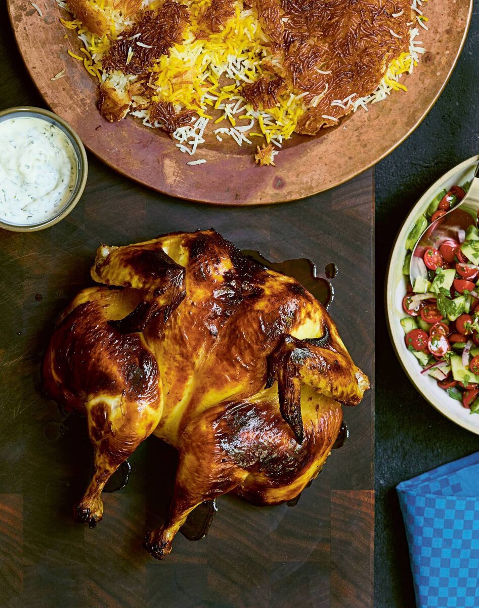 Samin Nosrat's joojeh kabob roast chicken. Picture: Aya Brackett/PA Samin Nosrat's joojeh kabob roast chicken. Picture: Aya Brackett/PA