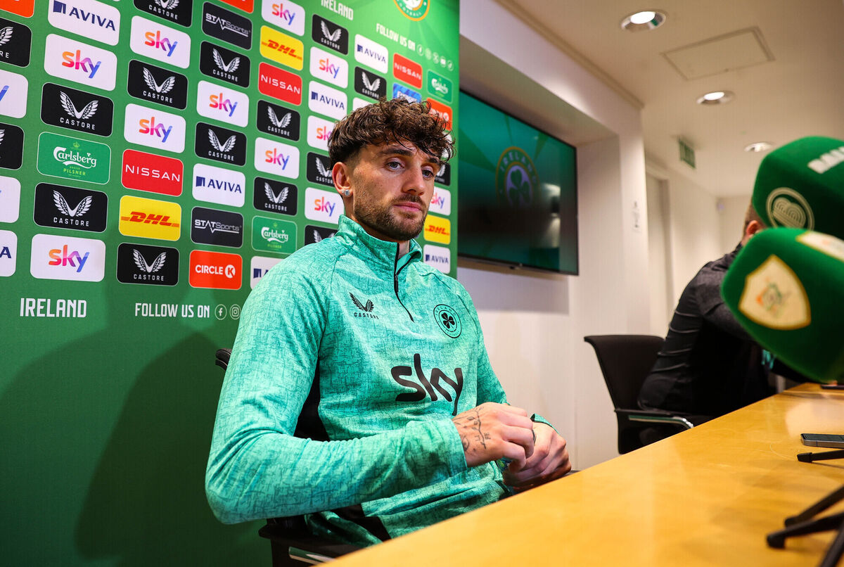 Troy Parrott at an Ireland press conference prior to the Portugal game tonight. Picture: INPHO/Ryan Byrne Troy Parrott at an Ireland press conference prior to the Portugal game tonight. Picture: INPHO/Ryan Byrne