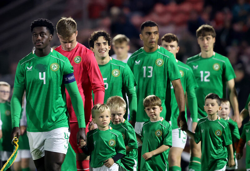 Ireland's James ​Abankwah leads out his team in ⁢Cork. Picture: INPHO/Bryan Keane