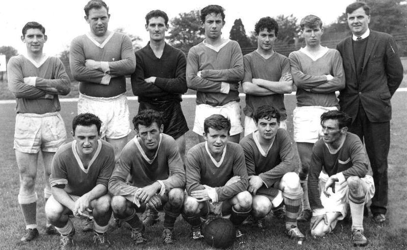 Ringmahon Rangers team won the first of their three-in-a-row Munster Senior League titles in 1963-'64. Back: John Ahern, John 'Langton' Fitzgerald, Billy Healy, Dave O'Donovan, John Coleman, Frankie Connolly, Christy Hayes. Front: Emmet Curran, Johnny O'Leary, Micky Connolly, George Clifford, Mickser O'Leary. Ringmahon Rangers team won the first of their three-in-a-row Munster Senior League titles in 1963-'64. Back: John Ahern, John 'Langton' Fitzgerald, Billy Healy, Dave O'Donovan, John Coleman, Frankie Connolly, Christy Hayes. Front: Emmet Curran, Johnny O'Leary, Micky Connolly, George Clifford, Mickser O'Leary.