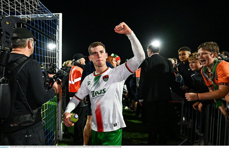 Evan McLaughlin of Cork City celebrates after his side's victory in the Sports Direct Men’s FAI Cup semi-final match between Cork City and St Patrick's Athletic at Turner’s Cross in Cork. Picture: Seb Daly/Sportsfile