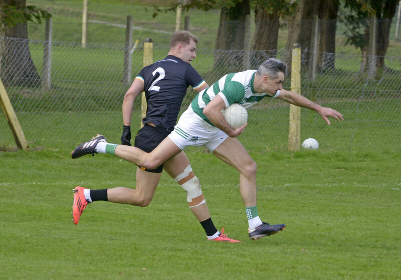 Valley Rovers' Jack Walsh tries to hold possession as he is challenged by Jack Kevane of Carbery Rangers. Picture: Denis Boyle Valley Rovers' Jack Walsh tries to hold possession as he is challenged by Jack Kevane of Carbery Rangers. Picture: Denis Boyle