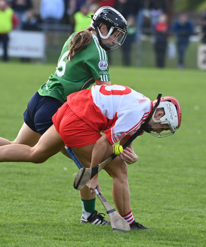 Ballygarvan's Rachel O'Regan under pressure from Ballincollig's Leah Weste. Picture: Eddie O'Hare Ballygarvan's Rachel O'Regan under pressure from Ballincollig's Leah Weste. Picture: Eddie O'Hare