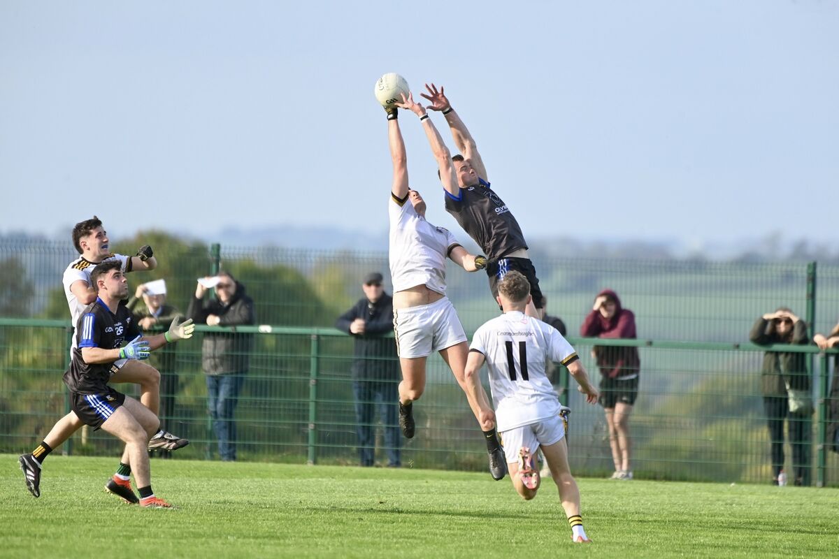  Michael O’Neill rises highest at Glantane. Picture: Larry Cummins