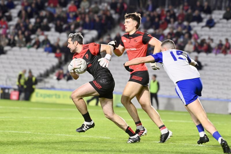  Goalkeeper Matt Ó Riordáin of Béal Átha’n Ghaorthaidh clears the danger after making a fine save to deny a goal chance against Knocknagree. Picture: Larry Cummins