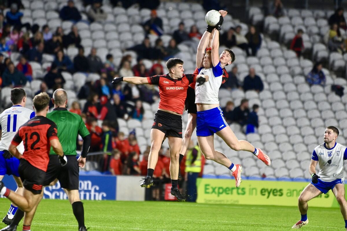  Michael McSweeney makes a great catch for Knocknagree against Béal Átha'n Ghaorthaidh. Picture: Larry Cummins