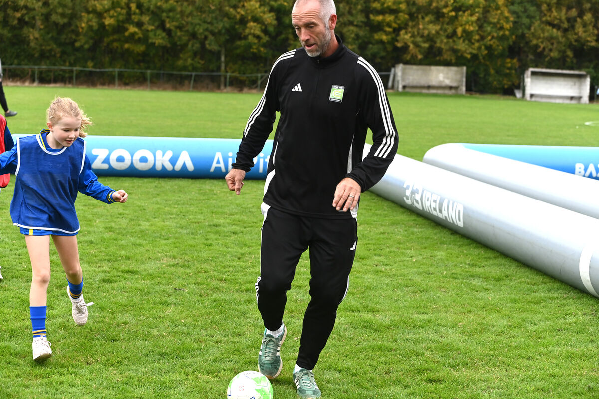  Derek Coughlan of Coerver Coaching at the launch of the new soccer training programme for CWSSL girls at the Casement Celtic pitch. Picture: Larry Cummins