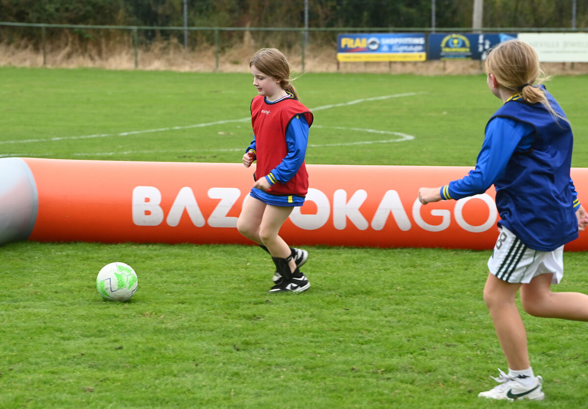  Girls from Carrigtwohill United playing at the launch of the new soccer training programme. Picture: Larry Cummins