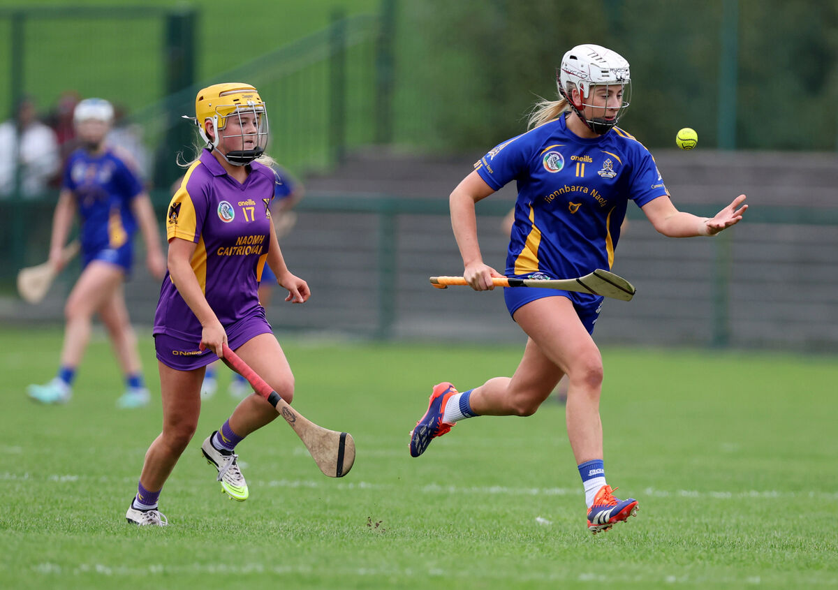 Kate Wall, St Finbarr's, takes on Meabh Fitzgerald, St Catherine's. Picture: Jim Coughlan. Kate Wall, St Finbarr's, takes on Meabh Fitzgerald, St Catherine's. Picture: Jim Coughlan.